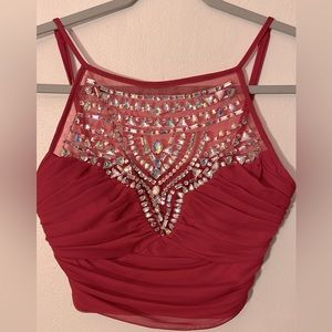 B. Darlin 2-piece red homecoming dress with beaded detail on top. Size 5/6.
